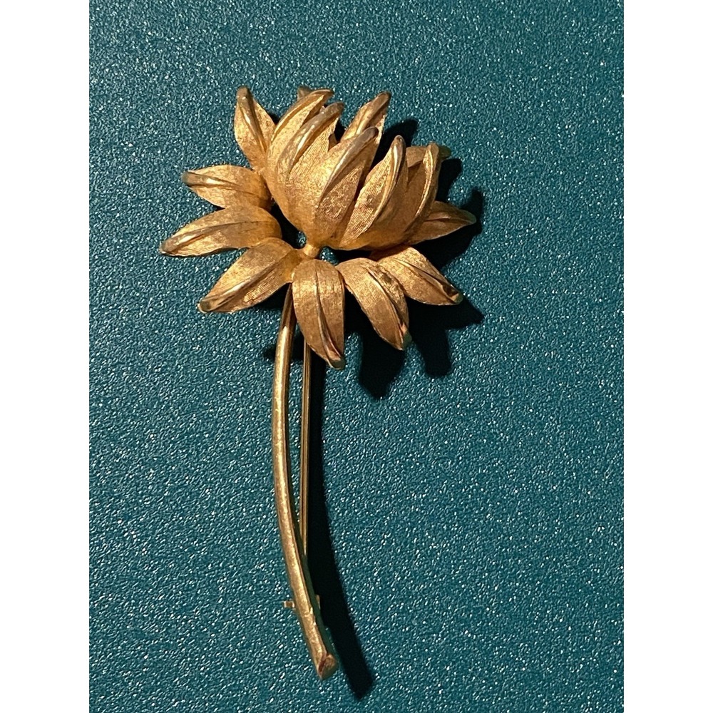 Flower Brooch Vintage Mid Century 1950's Large PIM Signed Gold Tone 3"H Summer